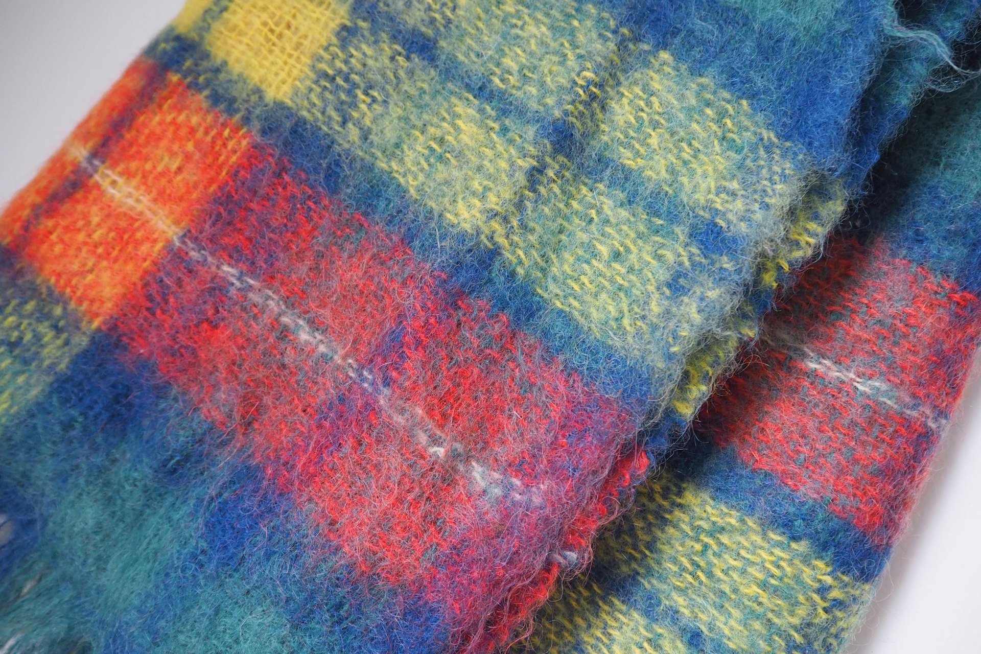 Vintage Robert Burns mohair and wool throw | Mohair plaid blanket | Made in Scotland | Small vintage mohair blanket | Vintage wool shawl