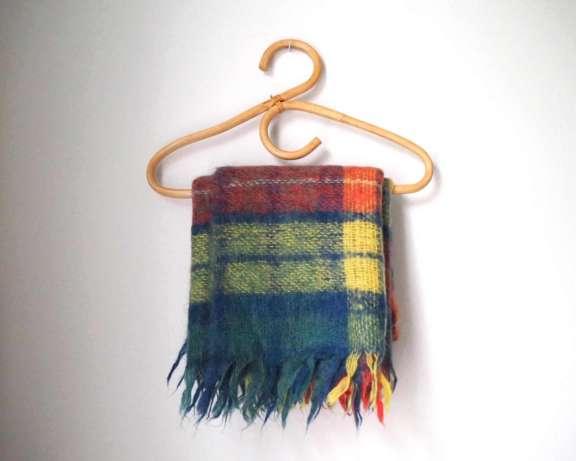 Vintage Robert Burns mohair and wool throw | Mohair plaid blanket | Made in Scotland | Small vintage mohair blanket | Vintage wool shawl