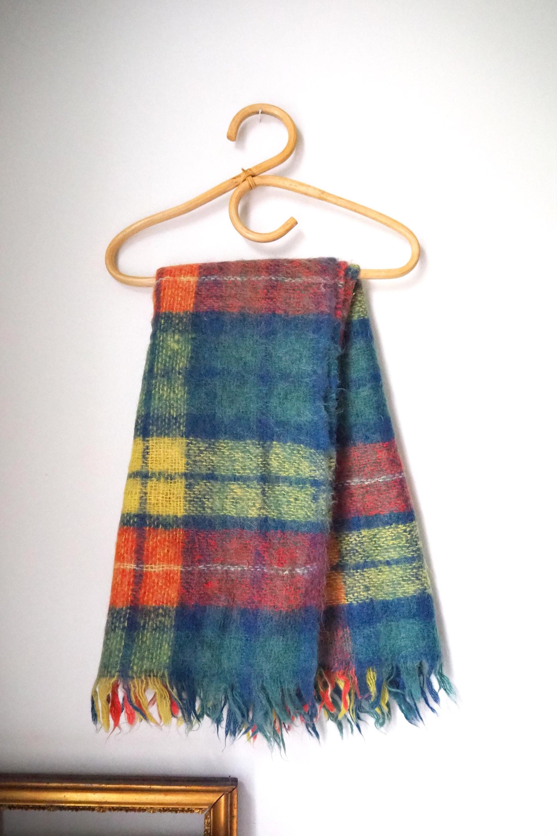Vintage Robert Burns mohair and wool throw | Mohair plaid blanket | Made in Scotland | Small vintage mohair blanket | Vintage wool shawl