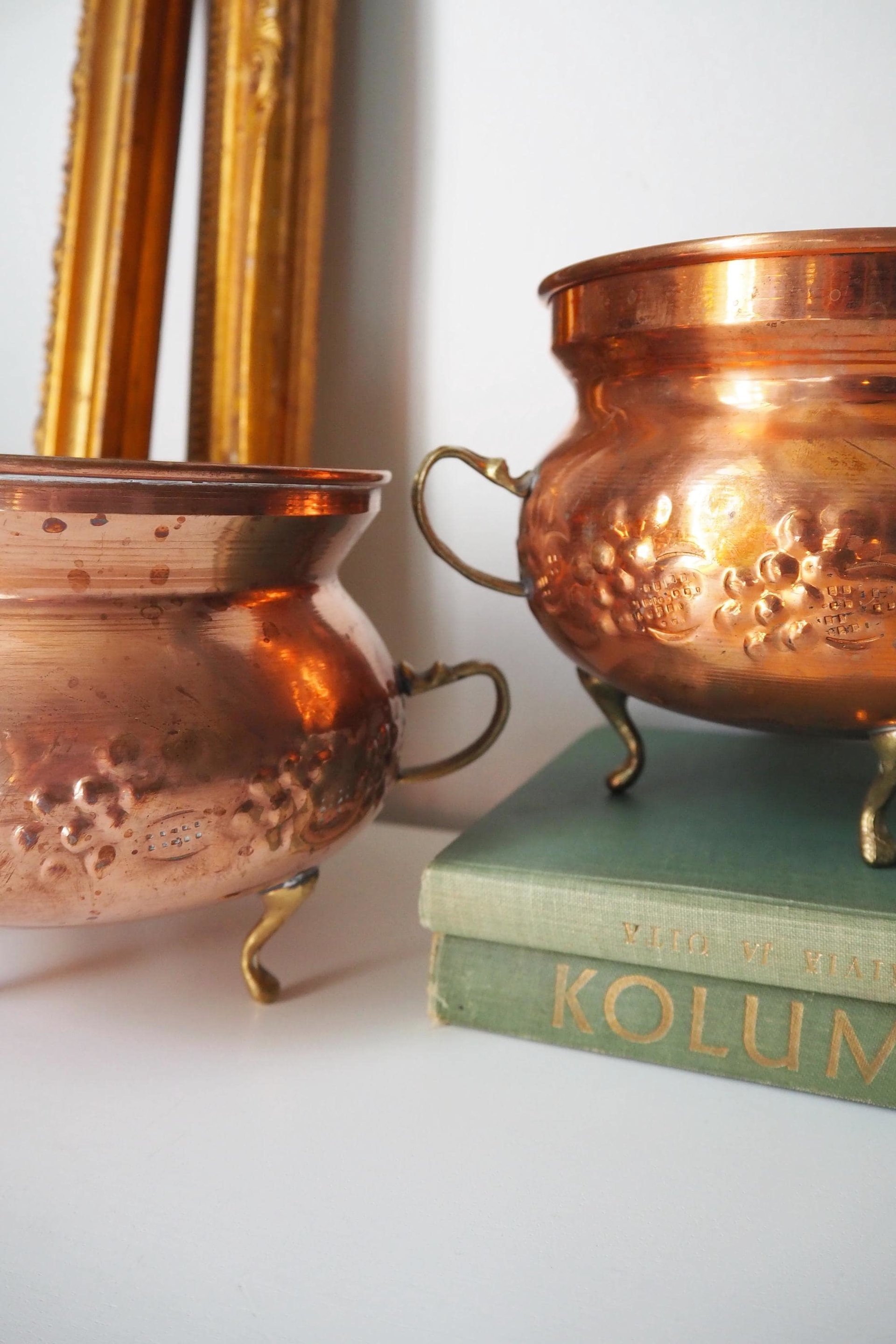 Set of two vintage copper planters | Matching copper planters | Round copper planters | Vintage planters with handles