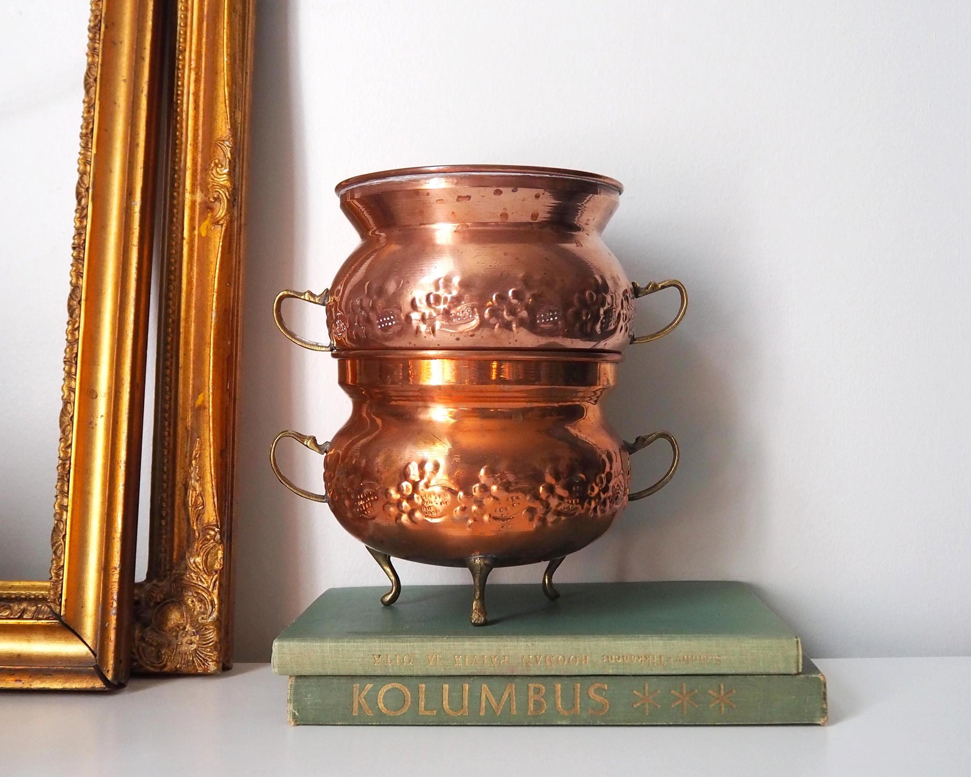 Set of two vintage copper planters | Matching copper planters | Round copper planters | Vintage planters with handles