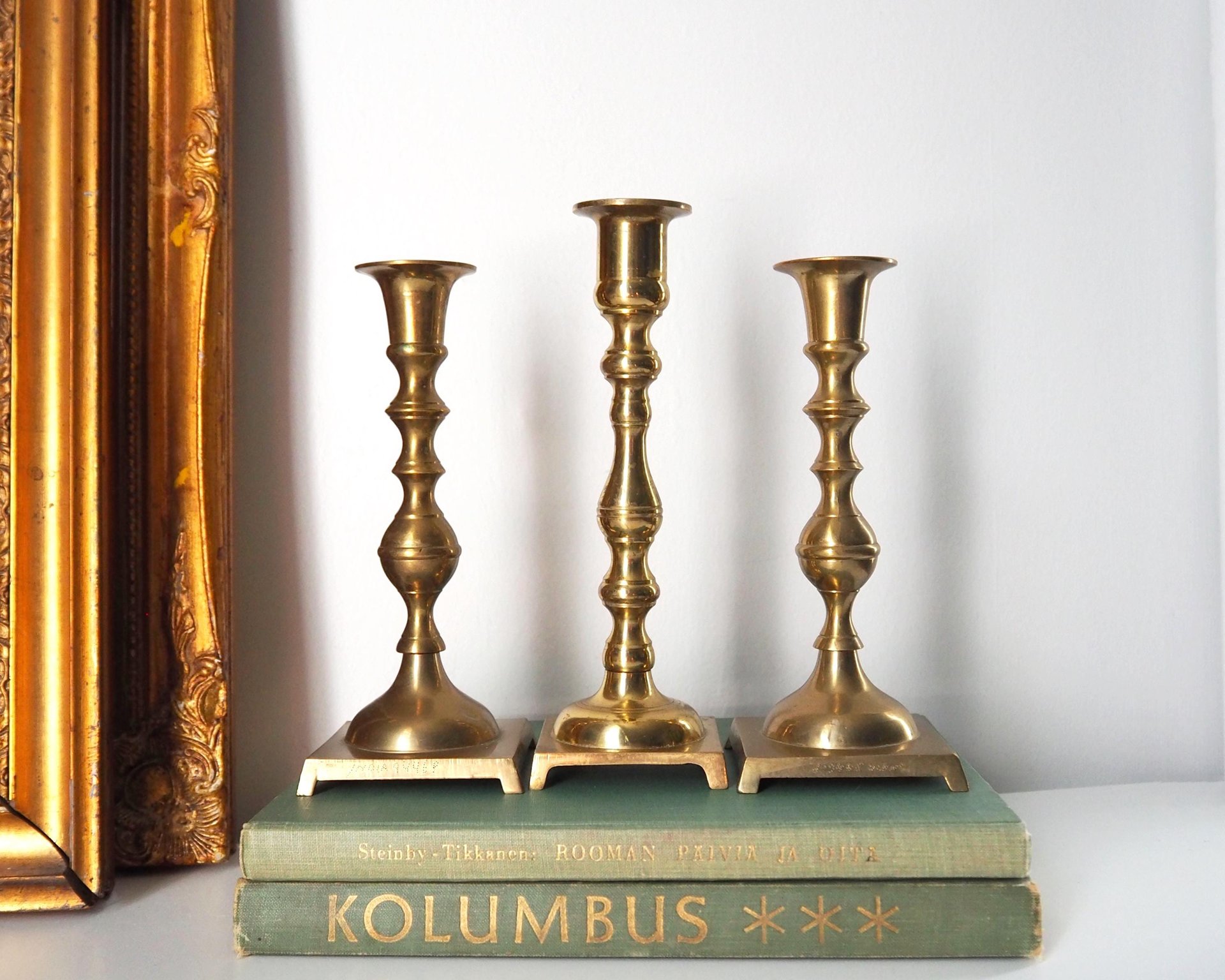 Set of three mismatched vintage candlesticks | Candle holders | Vintage brass candle holders | Mismatched brass candle holders