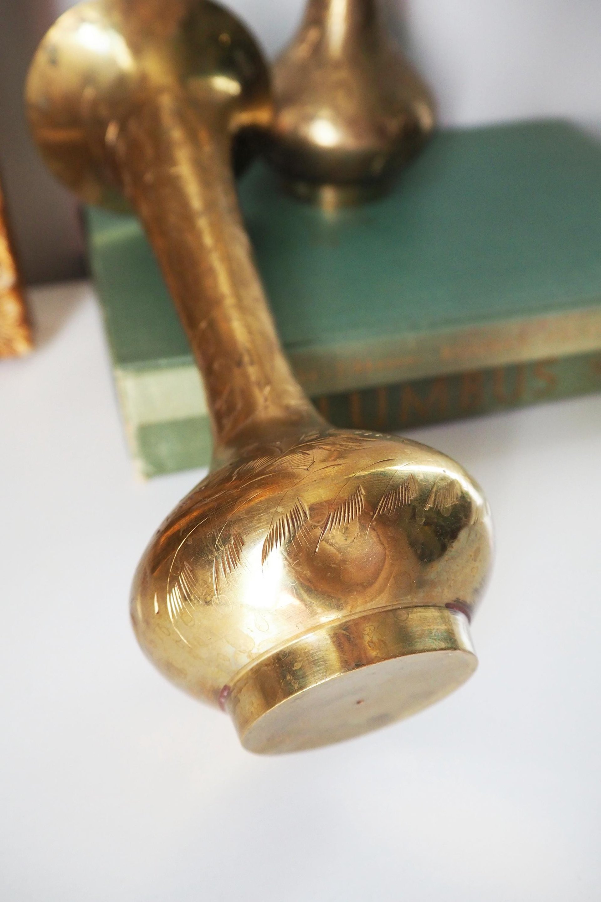Set of two vintage brass vases | Small brass vases | Vintage bud vase | Vintage single flower vases | Etched brass vases | Brass home decor