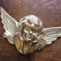 Vintage brass angel | Angel wall ornament | Vintage angel figure | Brass cherub figure