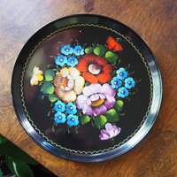 Vintage floral metal tray | Large handpainted floral tray | Vintage Russian floral tray | Vintage Zhostovo tray