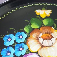 Vintage floral metal tray | Large handpainted floral tray | Vintage Russian floral tray | Vintage Zhostovo tray