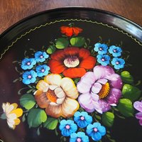 Vintage floral metal tray | Large handpainted floral tray | Vintage Russian floral tray | Vintage Zhostovo tray
