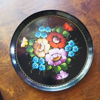 Vintage floral metal tray | Large handpainted floral tray | Vintage Russian floral tray | Vintage Zhostovo tray