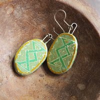 Vintage earrings | Green handpainted earrings | Ceramic dangle earrings