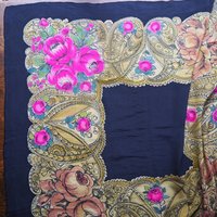 Vintage silk scarf | Silk scarf with roses | Large vintage silk scarf