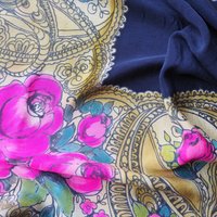 Vintage silk scarf | Silk scarf with roses | Large vintage silk scarf