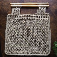 Vintage macrame bag | Macrame bag | Macrame woven handbag with wooden handles | Boho macrame bag