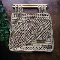 Vintage macrame bag | Macrame bag | Macrame woven handbag with wooden handles | Boho macrame bag