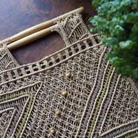 Vintage macrame bag | Macrame bag | Macrame woven handbag with wooden handles | Boho macrame bag
