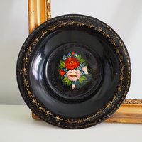 Vintage floral metal plate | Handpainted floral plate | Vintage Russian floral plate | Vintage Zhostovo wall plate