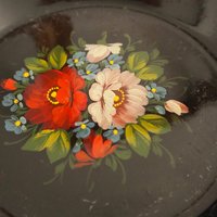 Vintage floral metal plate | Handpainted floral plate | Vintage Russian floral plate | Vintage Zhostovo wall plate