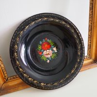 Vintage floral metal plate | Handpainted floral plate | Vintage Russian floral plate | Vintage Zhostovo wall plate