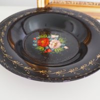 Vintage floral metal plate | Handpainted floral plate | Vintage Russian floral plate | Vintage Zhostovo wall plate