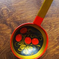 Vintage Khokhloma scoops | Vintage handpainted wooden scoops | Russian wooden ladles | Vintage Khokhloma ladles
