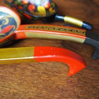 Vintage Khokhloma scoops | Vintage handpainted wooden scoops | Russian wooden ladles | Vintage Khokhloma ladles