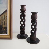 Pair of vintage candlestick holders | Wooden candlestick holders | Vintage wood candlestick holders | Candlestick holder pair