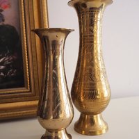 Set of two vintage brass vases | Etched brass vases | Vintage bud vase | Vintage single flower vases | Vintage brass vases