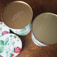Set of two vintage tin containers | Strawberry tin boxes | Vintage storage box | Round tin containers | Vintage storage tins