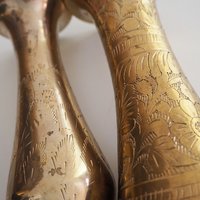 Set of two vintage brass vases | Etched brass vases | Vintage bud vase | Vintage single flower vases | Vintage brass vases