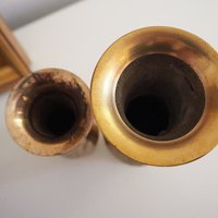 Set of two vintage brass vases | Etched brass vases | Vintage bud vase | Vintage single flower vases | Vintage brass vases