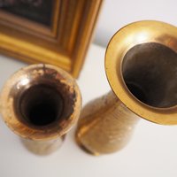 Set of two vintage brass vases | Etched brass vases | Vintage bud vase | Vintage single flower vases | Vintage brass vases