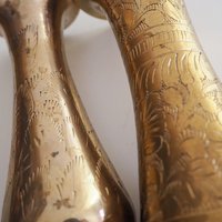 Set of two vintage brass vases | Etched brass vases | Vintage bud vase | Vintage single flower vases | Vintage brass vases