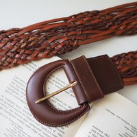 Vintage leather belt | Braided leather belt | Brown leather belt | Made in Italy