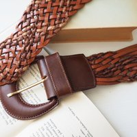 Vintage leather belt | Braided leather belt | Brown leather belt | Made in Italy