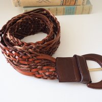 Vintage leather belt | Braided leather belt | Brown leather belt | Made in Italy