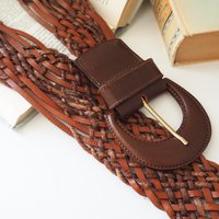 Vintage leather belt | Braided leather belt | Brown leather belt | Made in Italy