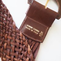 Vintage leather belt | Braided leather belt | Brown leather belt | Made in Italy
