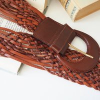 Vintage leather belt | Braided leather belt | Brown leather belt | Made in Italy