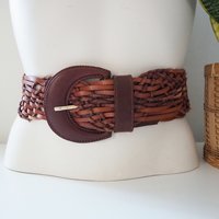 Vintage leather belt | Braided leather belt | Brown leather belt | Made in Italy
