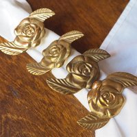 Vintage brass napkin rings | Set of four vintage napkin rings | Vintage rose napkin rings | Set of four brass napkin rings