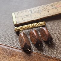 Vintage brooch |  Vintage brass and wood brooch | Wooden brooch | Vintage brass brooch