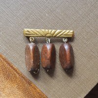 Vintage brooch |  Vintage brass and wood brooch | Wooden brooch | Vintage brass brooch