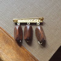 Vintage brooch |  Vintage brass and wood brooch | Wooden brooch | Vintage brass brooch