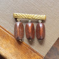 Vintage brooch |  Vintage brass and wood brooch | Wooden brooch | Vintage brass brooch