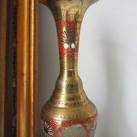 Vintage brass vase | Etched brass vase | Vintage single flower vase | Tall brass vase | Vintage vase