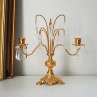 Vintage crystal candelabra | Vintage two arm candelabra | Gold plated candelabra | Vintage candelabra