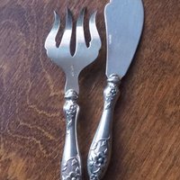 Vintage serving utensils | Small alpacca silver serving utensils | Vintage serving set | Alpaca silver serving utensils