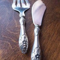 Vintage serving utensils | Small alpacca silver serving utensils | Vintage serving set | Alpaca silver serving utensils