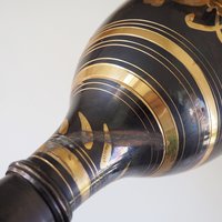 Vintage brass vase | Large vintage vase | Black brass vase | Etched floral brass vase black