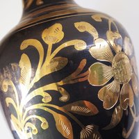 Vintage brass vase | Large vintage vase | Black brass vase | Etched floral brass vase black