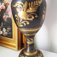 Vintage brass vase | Large vintage vase | Black brass vase | Etched floral brass vase black